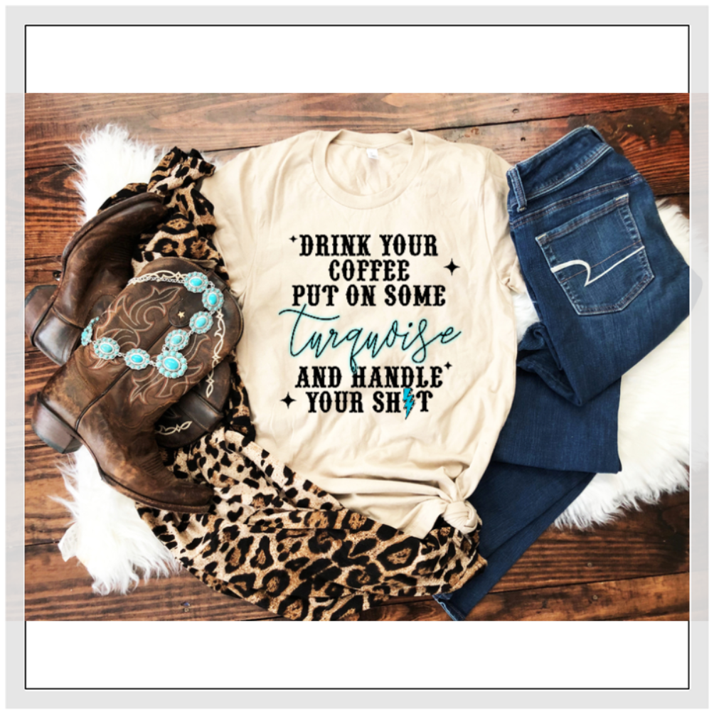 Shop top fashion brands T-Shirts at Amazo  Handle Your Shit V-Neck T-Shirt  Drink Your Coffee Put On Some Turquoise