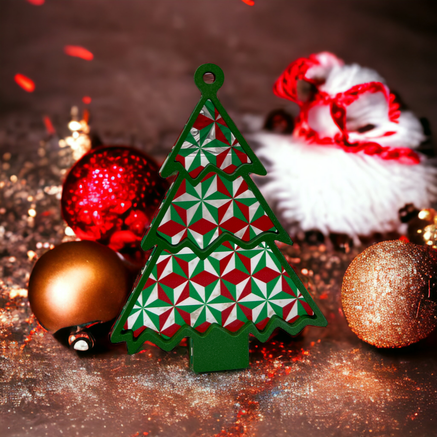Red and Green Pattern Christmas Tree Ornament